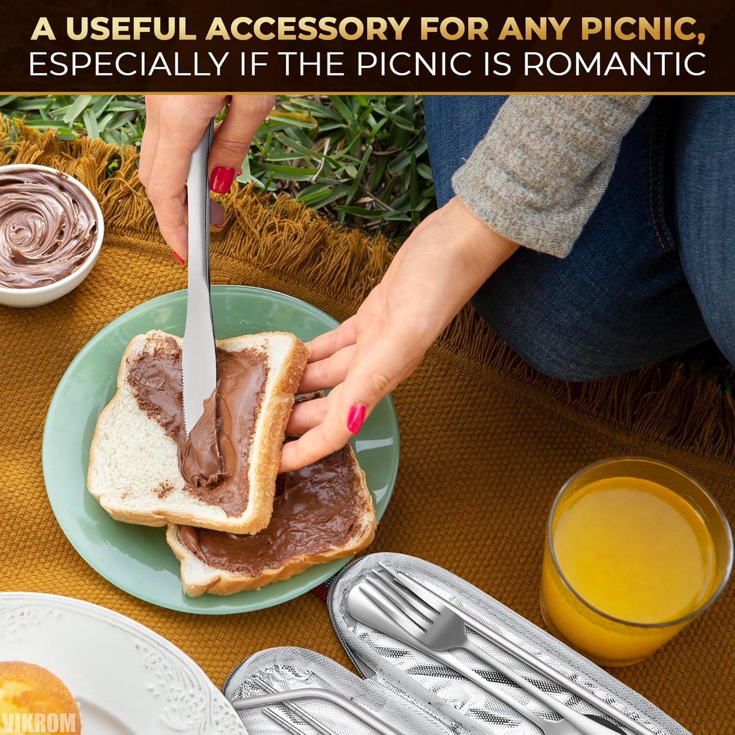 8-Piece Travel Silverware Set with Case – Stainless Steel Reusable Utensils for Camping, Picnic, Work, Lunch Box, and Travel Dishwasher Safe, Compact and Portable – Great for On-the-Go Meals