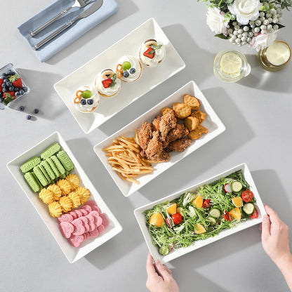 MALACASA Serving Platters Set of 4, Ceramic Serving Platters and Trays for Serving Food, Rectangular Serving Trays for Party, Large Serving Plates, Party Serving Trays and Platters - 14 Inch, White