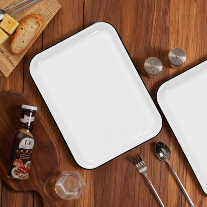 2pcs Melamine Serving Trays Set Two Tone 14.5" x 11" Large White Black Reusable Serving Platters for Cookie, Appetizer, Snack, Dessert, Party Food Display, Rectangular Party Trays and Platters