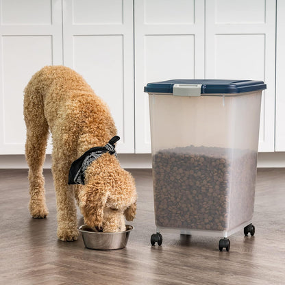 IRIS USA Airtight Dog Food Storage Container, Up to 30 lbs, Attachable Wheels, for Dog Cat Bird and other Pet Food Storage Bin, Keep Fresh, Easy Mobility, BPA Free, Black