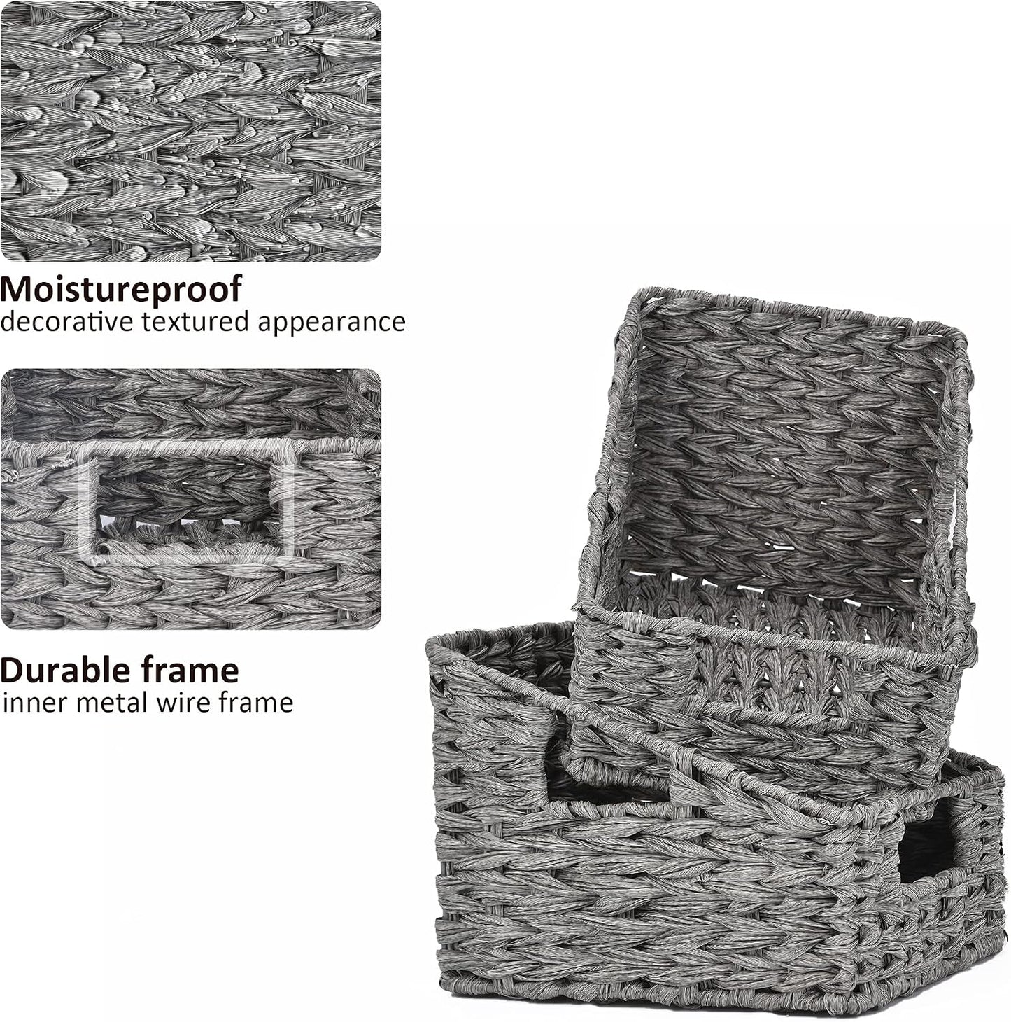 GRANNY SAYS Wicker Storage Baskets for Shelves, Trapezoid Woven Basket with Handles, Storage Wicker Baskets for Pantry, Water Hyacinth, 2-Pack