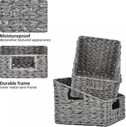 GRANNY SAYS Wicker Storage Baskets for Shelves, Trapezoid Woven Basket with Handles, Storage Wicker Baskets for Pantry, Water Hyacinth, 2-Pack
