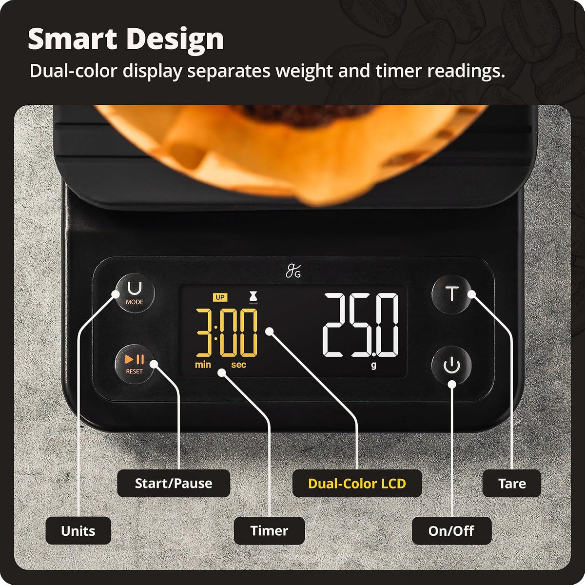 Greater Goods Coffee Scale with Timer, 0.1g Precision for Espresso & Matcha