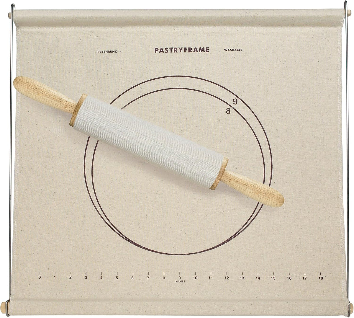 Mrs. Anderson’s Baking Non-Stick Pastry Cloth Frame and Rolling Pin Cover Set, Collapsible with Printed Measurement Guides, 20-Inches x 20-Inches