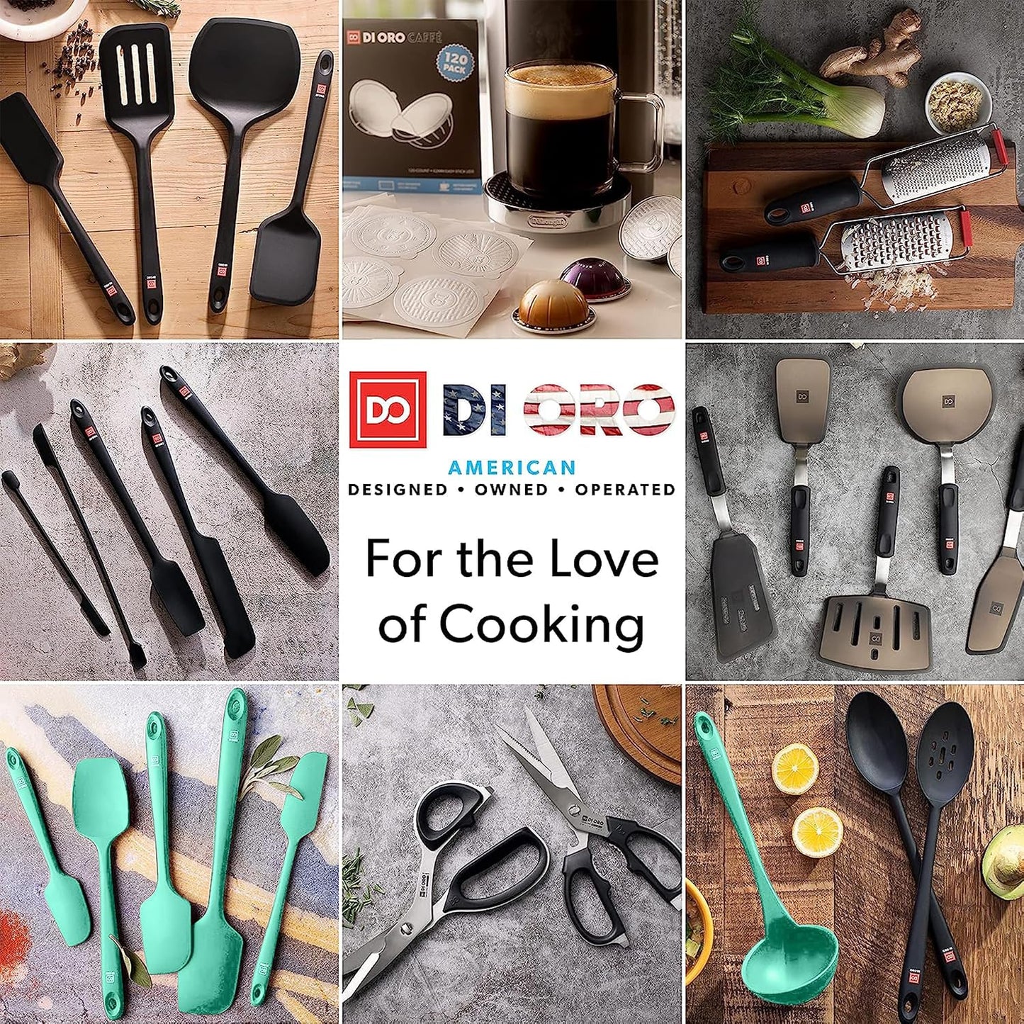DI ORO Silicone Spatula Set - Rubber Kitchen Spatulas for Baking, Cooking, & Mixing - 600°F Heat-Resistant & BPA Free Silicone Scraper Spatulas for Nonstick Cookware - Dishwasher Safe (4pc, Black)