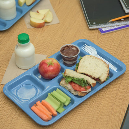 Carlisle FoodService Products Melamine Lunch Tray with 4 Compartments, Right Handed Cafeteria Tray with Divided Compartments for Food, 10" x 9.75", Dark Blue