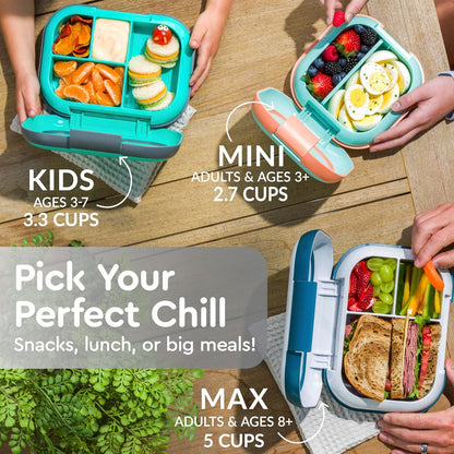 Bentgo Chill Kids Leak-Proof Lunch Box - 4-Compartment Bento Box with Built-In Ice Pack, 3.3 Cup Capacity, PFAS & BPA-Free, Microwave & Dishwasher Safe, Ideal Size for Ages 3 to 7 (Truly Teal)