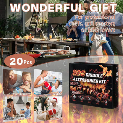 Griddle Accessories Kit, HaSteeL 20Pcs Flat Top Grill Accessories for Camping, Professional ABS Griddle Spatula Grill Tools Set with Melting Dome for Teppanyaki BBQ Outdoor, Perfect Grilling Gifts