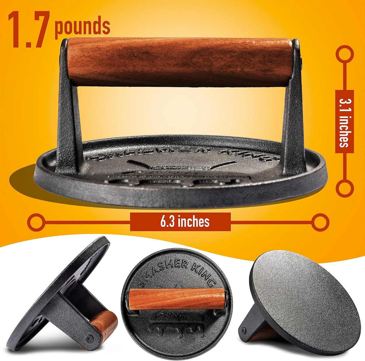 Premium Cast Iron Smash Burger Press incl. 25 Patty Paper