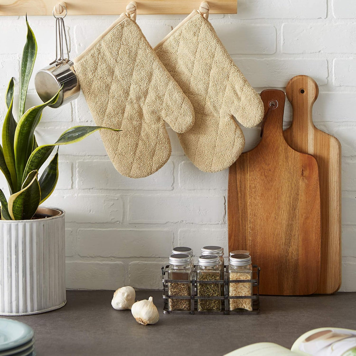 DII Basic Terry Collection 100% Cotton Quilted, Oven Mitt, Brown, 2 Piece