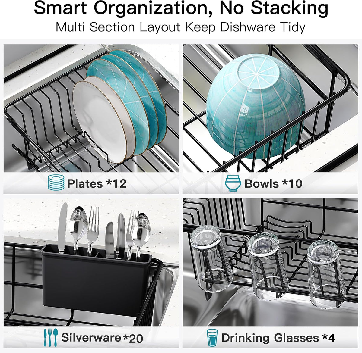 JASIWAY Dish Drying Rack in Sink, Dish Drainer with Cup and Utensil Holder
