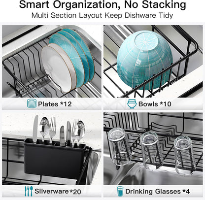 JASIWAY Dish Drying Rack in Sink, Dish Drainer with Cup and Utensil Holder