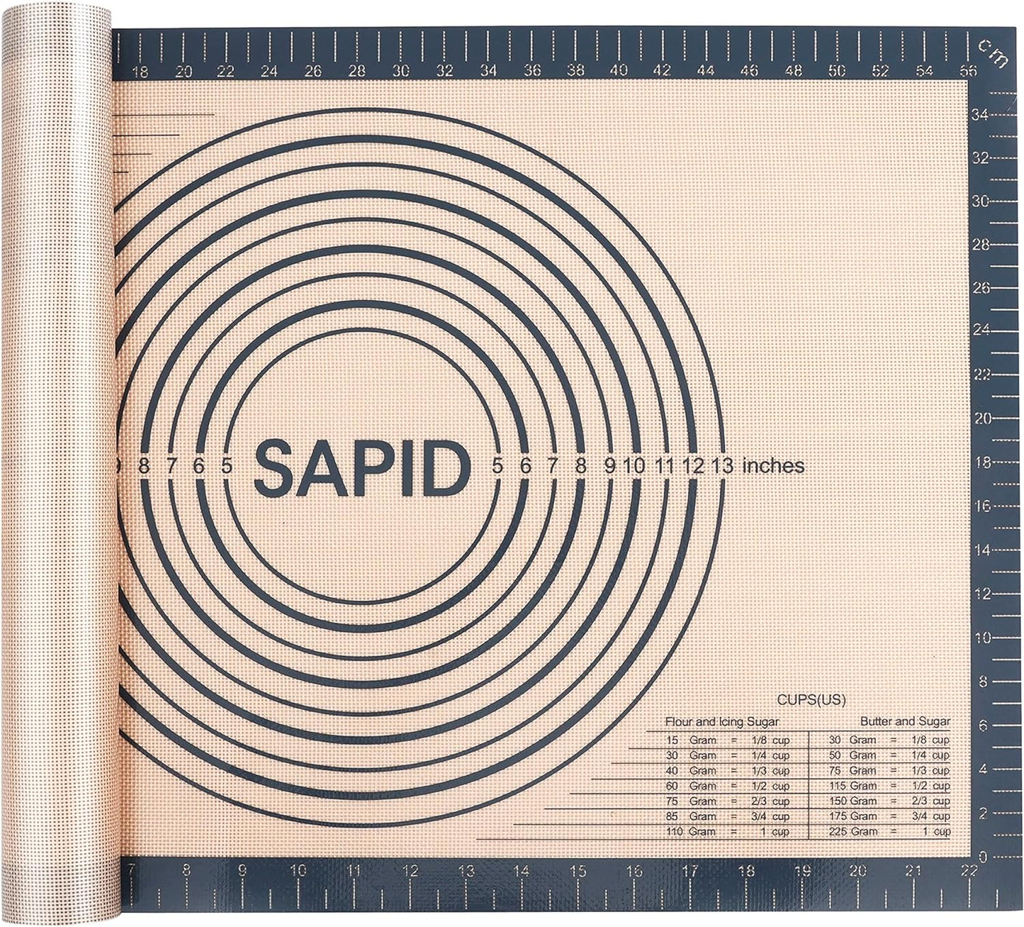 Sapid Extra Thick Silicone Pastry Mat Non-slip with Measurements for Non-stick Silicone Baking Mat Extra Large, Dough Rolling, Pie Crust, Kneading Mats, Countertop, Placement Mats (24" x 36", Gray)