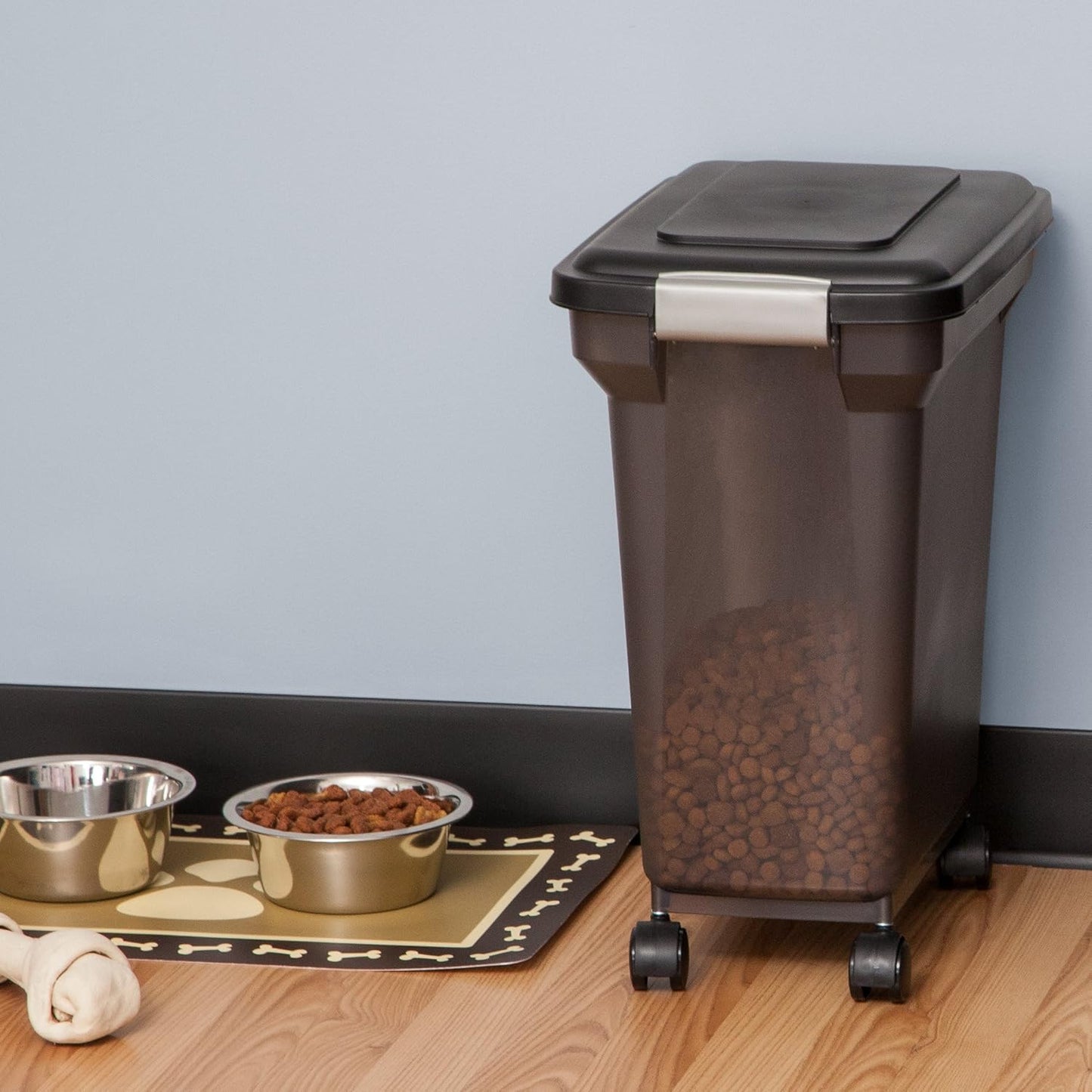 IRIS USA Dog Food Storage Container, Airtight Lid, 2-Cup Scoop, Up to 13 Pounds Pet Food Storage, Versatile Pet Food Bin, Treats, BPA Free, Dark Gray