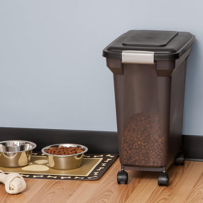 IRIS USA Dog Food Storage Container, Airtight Lid, 2-Cup Scoop, Up to 13 Pounds Pet Food Storage, Versatile Pet Food Bin, Treats, BPA Free, Dark Gray