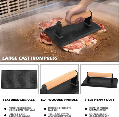 HaSteeL 13 x 9.75In Melting Dome & 8 x 4In Burger Press, Rectangular Basting Steam Cover with Bacon Press, Metal Griddle Accessories for Flat Top Teppanyaki Hibachi Grilling Cooking BBQ, Easy to Clean