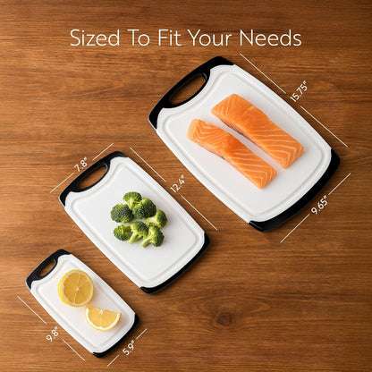 Restaurantware Cutting Board Set 15.7 x 9.6 x 1.1 Inches Plastic, Non-Slip Reversible Chopping Board Knife-Friendly Food Prep Board White