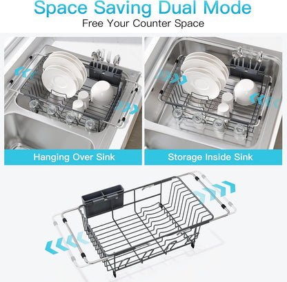 JASIWAY Dish Drying Rack in Sink, Dish Drainer with Cup and Utensil Holder
