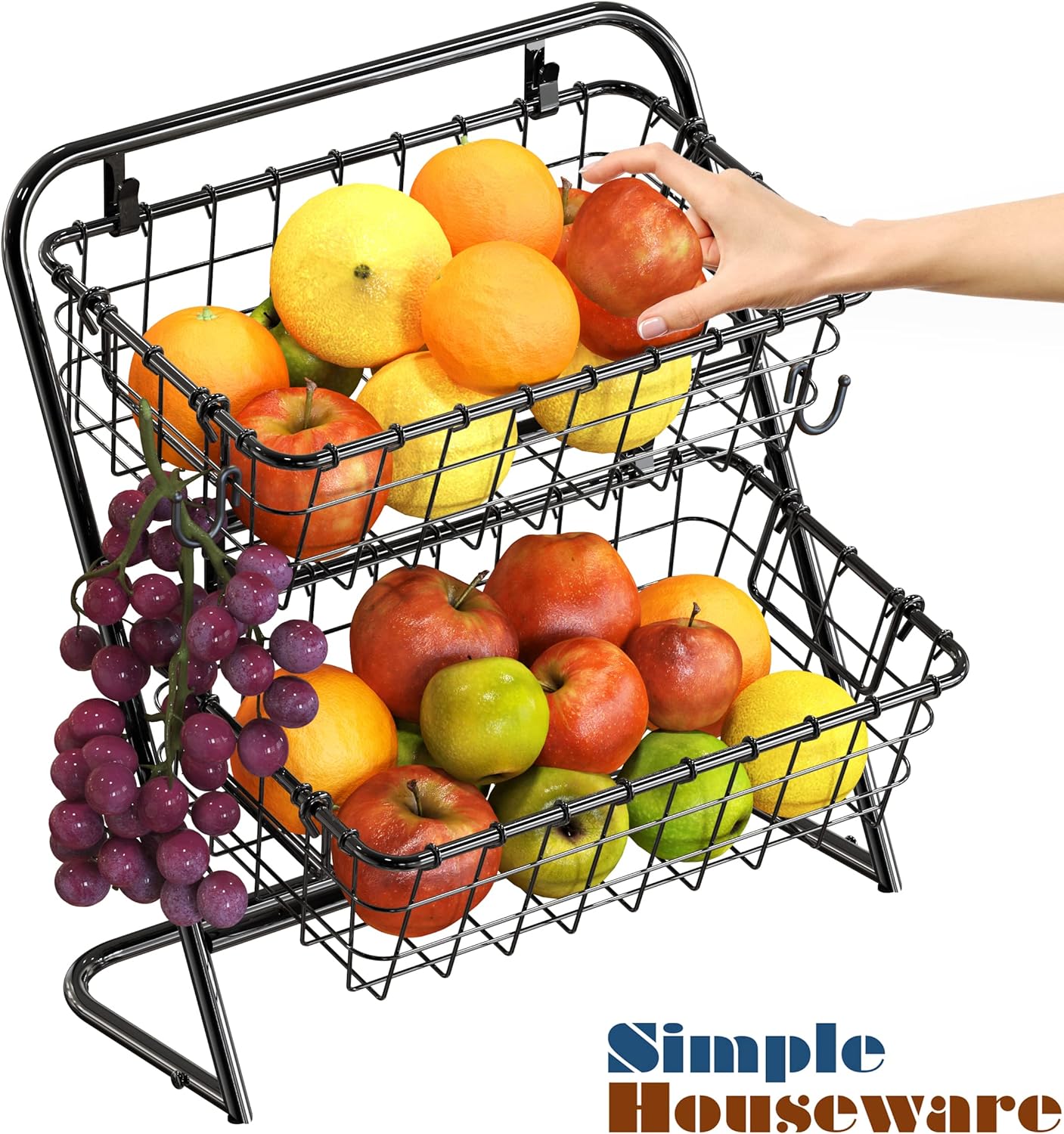 Simple Houseware 3-Tier Rigid Wire Market Fruit Basket Stand, Black