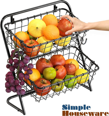 Simple Houseware 3-Tier Rigid Wire Market Fruit Basket Stand, Black