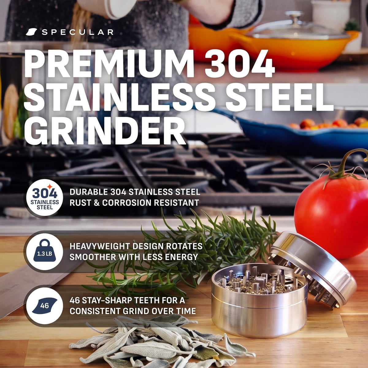 OG1 304 Stainless Steel Sage Herb Grinder for Dried Sage Leaves
