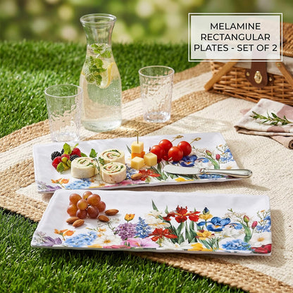 2 pcs Melamine Tray Set with Strawberry Design, 19 Inch and 14.5 Inch Large Serving Plates, Unbreakable Dinnerware for RV, Camping, Party, Easy Clean