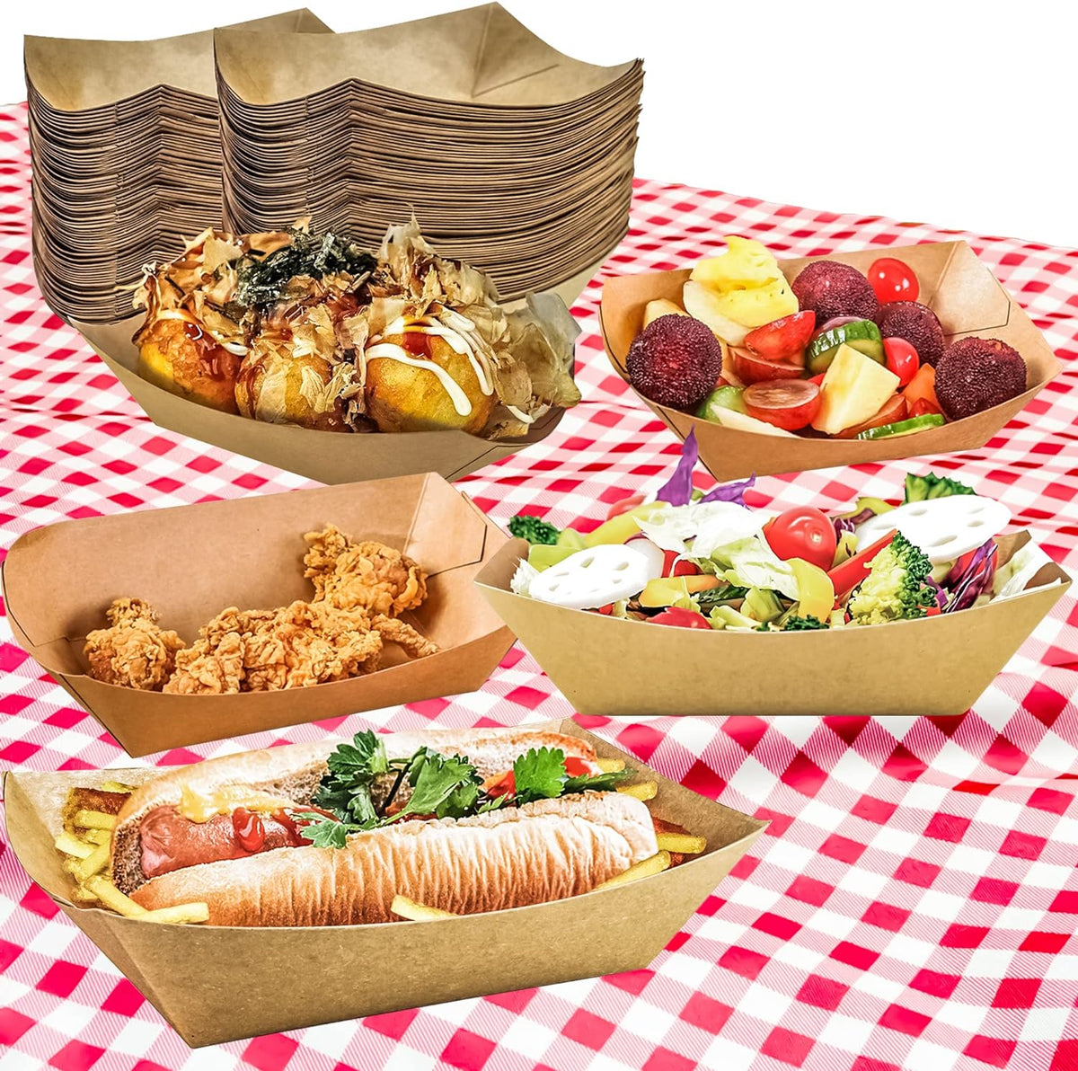 100 Pack 2lb Paper Food Trays, Heavy-Duty Paper Food Boat Disposable Serving Basket Tray for French Fries Nachos Snack Hot Dog Taco BBQ Popcorn Party Picnic Wedding Party (Brown)