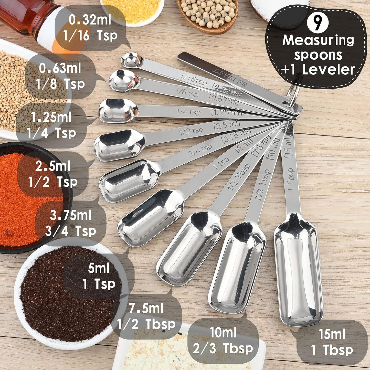 Measuring Cups and Spoons Set of 12, Stainless Steel Stackable Measuring Cups and Spoons Set With Leveler, Metal Measuring Spoons and Cups for Dry or Liquid Ingredients During Kitchen & Baking