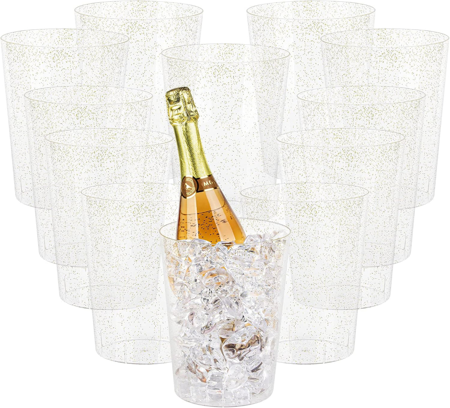 Tiawudi 12 Pack Plastic Ice Bucket For Parties, Silver Glitter Clear Wine Cooler for Wedding, Good as One Large Champagne Chiller Or Classic Wine Bottle Chiller