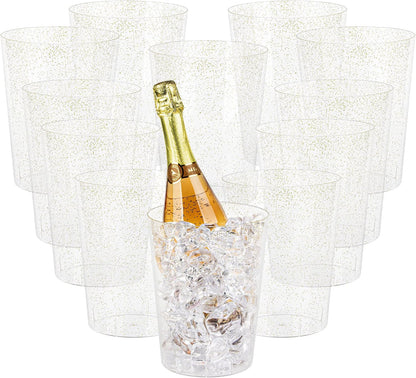 Tiawudi 12 Pack Plastic Ice Bucket For Parties, Silver Glitter Clear Wine Cooler for Wedding, Good as One Large Champagne Chiller Or Classic Wine Bottle Chiller