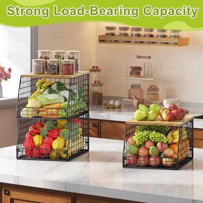 Jakyitvi 5 Pack XXL Stackable Wire Storage Basket, Extra Large Capacity Pantry Organizer and Storage, Muti-Purpose for Fruit Vegetable Basket & Toy Bin & Snack Organizer