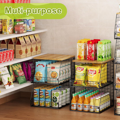 Jakyitvi 5 Pack XXL Stackable Wire Storage Basket, Extra Large Capacity Pantry Organizer and Storage, Muti-Purpose for Fruit Vegetable Basket & Toy Bin & Snack Organizer