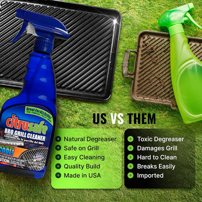 CitruSafe Grill Cleaning Kit - BBQ Grill Cleaner (16oz) and BBQ Grill Scrubber with 3 Heavy Duty Replaceable Scrubber Pads - Formulated to Safely Clean Burnt Food and Grease Off of Grill Surfaces