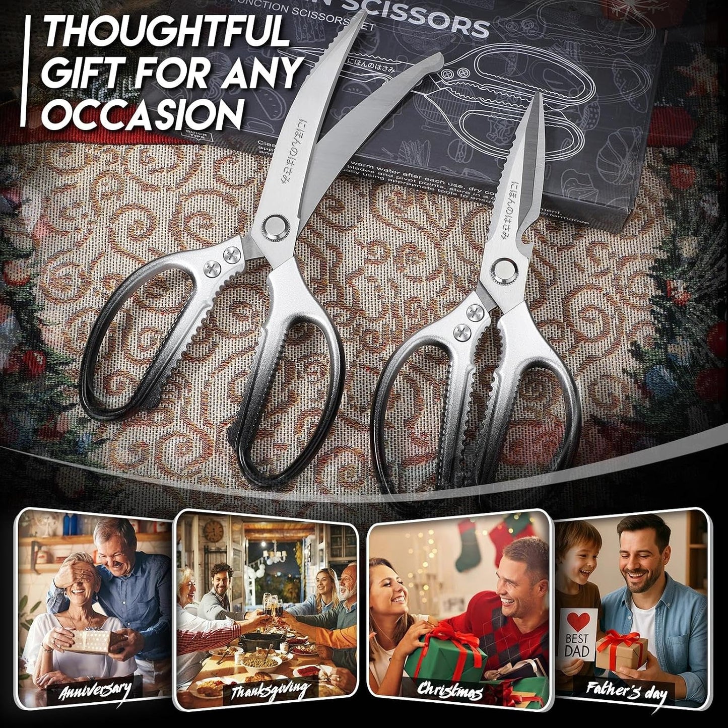 TIJERAS Kitchen Scissors Set Blue - Stainless Steel Kitchen Shear, Sharp Meat Scissors Dishwasher Safe, Heavy Duty Poultry Shears, Japanese Cooking Scissor for Food, Chicken,Turkey, Christmas Gifts