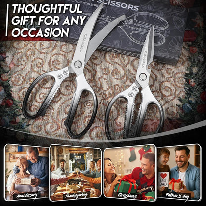 TIJERAS Kitchen Scissors Set Blue - Stainless Steel Kitchen Shear, Sharp Meat Scissors Dishwasher Safe, Heavy Duty Poultry Shears, Japanese Cooking Scissor for Food, Chicken,Turkey, Christmas Gifts