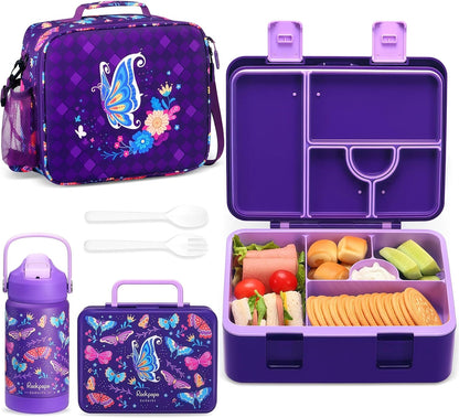 rockpapa Kids Lunch Box Set with 14oz Insulated Water Bottle & Lunch Bag, Leakproof 5.5 Cups Bento Box for School & Children, BPA-Free, Microwave Safe for Boys Girls (Grey Constr Turcks)