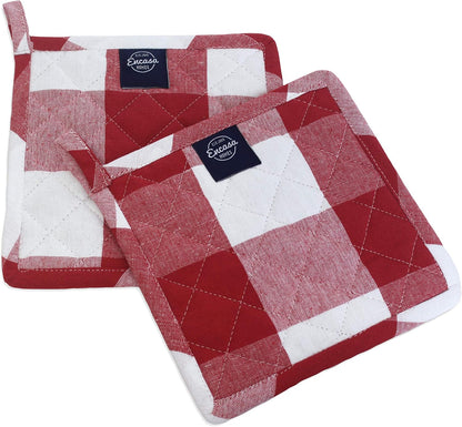 Encasa XO Pot Holders, Quilted Kitchen Hot Pads 8"x8" Black