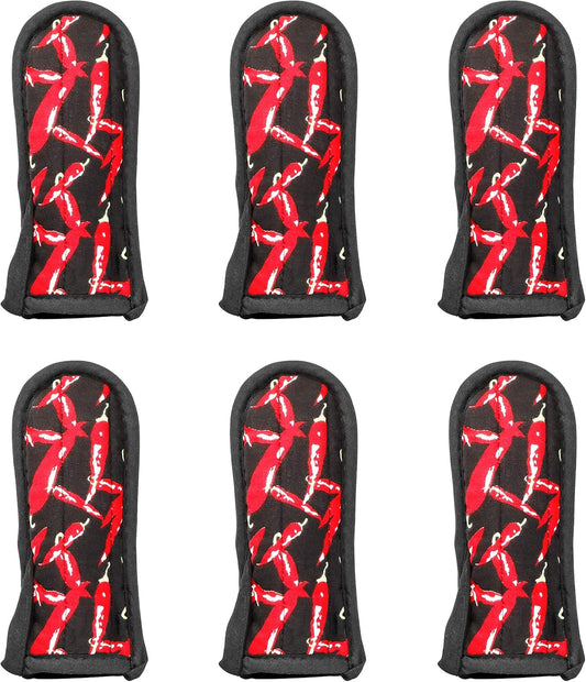 New Star Foodservice Commercial-Grade Hot Skillet Handle Cover Holder, Red Peppers Pan Cotton Handle Sleeve, Heat Resistant and Machine Washable, Set of 6