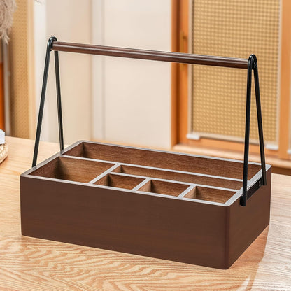 PTSTING Silverware Caddy Wood Utensil Holder Paper Plate Dispenser Silverware Utensil Caddy Cutlery Flatware Organizer Box for Spoons Forks Plates Napkins