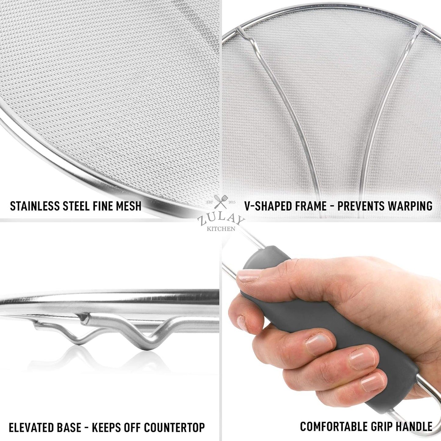 Zulay Kitchen Splatter Screen for Frying Pan (13”) - Grease Splatter Guard for Frying Pan - Oil Splatter Guard - Oil Splash Guard for Frying Pan - Stainless Steel Grease Screen for Stove Top (Black)