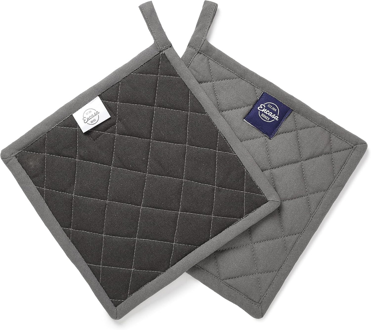 Encasa XO Pot Holders, Quilted Kitchen Hot Pads 8"x8" Black