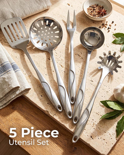Zulay Kitchen Stainless Steel Serving Spoon - 11.5” Large Cooking & Serving Spoon with Ergonomic Handle - Durable, Rust-Resistant & Dishwasher Safe Kitchen Utensil for Cooking and Buffets