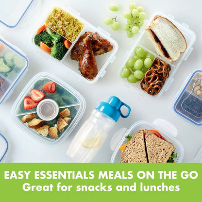 LOCK & LOCK Easy Essentials On The Go Meal Prep Lunch Box, Airtight Containers with Lid, BPA Free, Square (4 Section) -29 oz, Clear