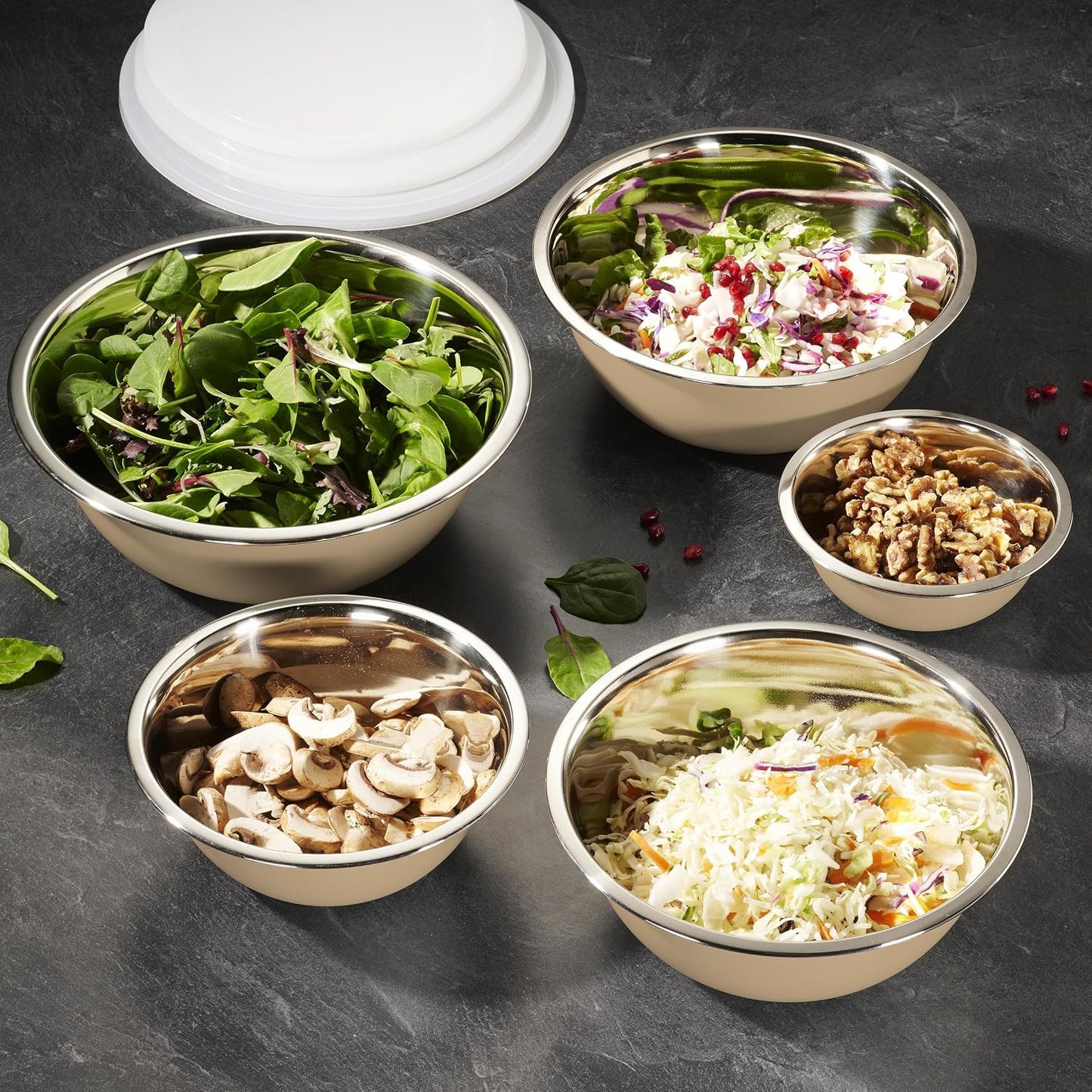WHYSKO Stainless Steel Mixing Bowl Set, 10 Piece Stainless Steel Mixing Bowls with Lids Set for Food Prep Storage and Serving, Dishwasher Safe for Kitchen Baking Cooking, Silver
