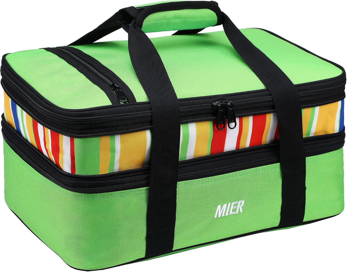 MIER Insulated Double Casserole Carrier Bag for Lasagna Lugger, Potluck Parties, Picnic, Beach, Fits 9 x 13 Inches Baking Dish, Casserole Dish, Expandable, Dark Blue
