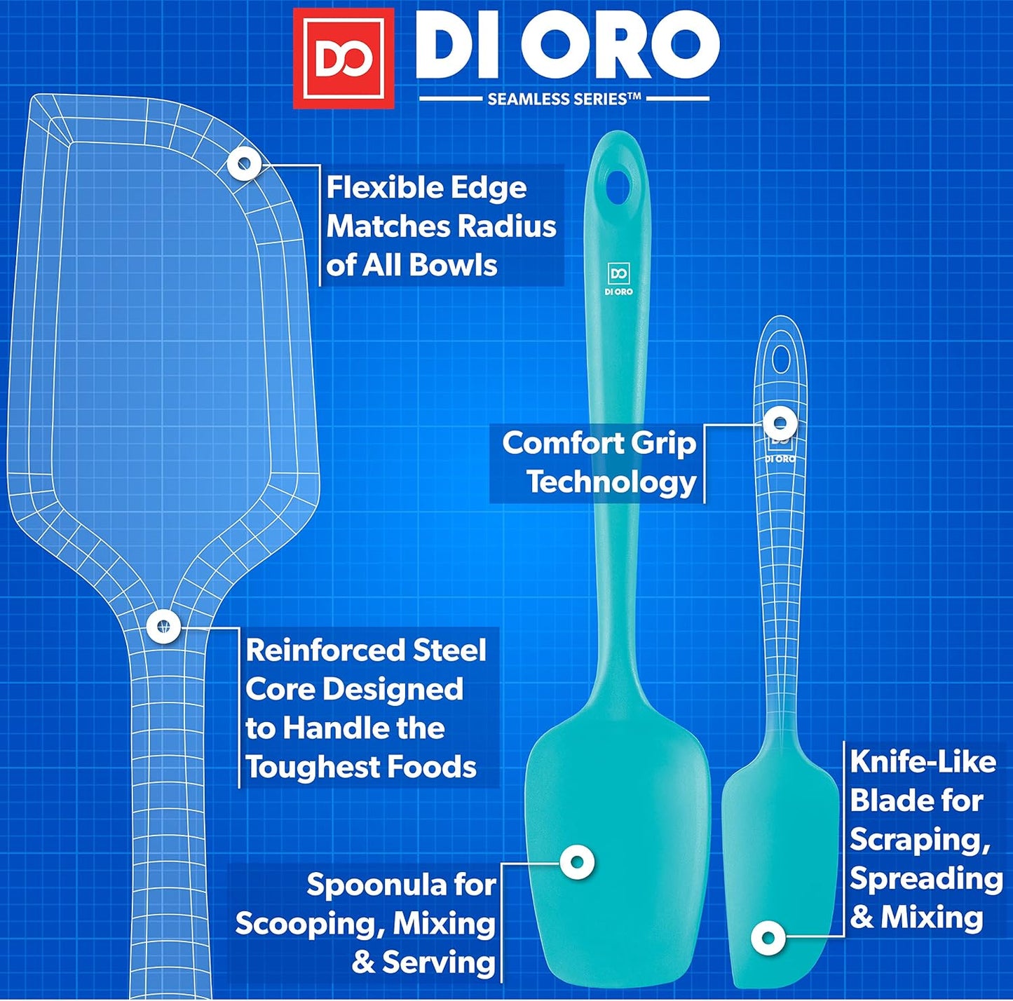 DI ORO Silicone Spatula Set - Rubber Kitchen Spatulas for Baking, Cooking, & Mixing - 600°F Heat-Resistant & BPA Free Silicone Scraper Spatulas for Nonstick Cookware - Dishwasher Safe (3pc, Black)