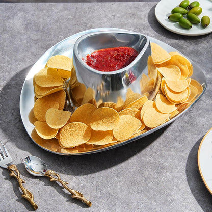 Cowboy Hat Chip and Dip Serving Bowl Silver Brass Snack, Western Candy & Salad Bowl - Chip n Dip All American Hat Centerpiece Serving Platter for Nuts, Salsas, Food, Serveware Decor Entertaining 1PC