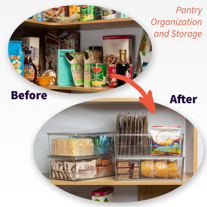 ClearSpace Pantry Organization and Storage Bins with Removable Dividers & Lids – Perfect Pantry Organizers or Kitchen Organization – Refrigerator Organizer Bins, Cabinet Organizers, 2 Pack