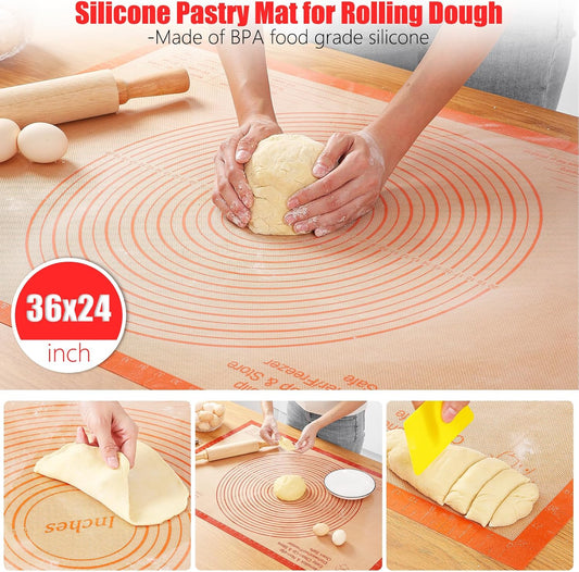 Silicone Pastry Mat Large Baking Mat 36X24 inch Dough Mat with Measurements