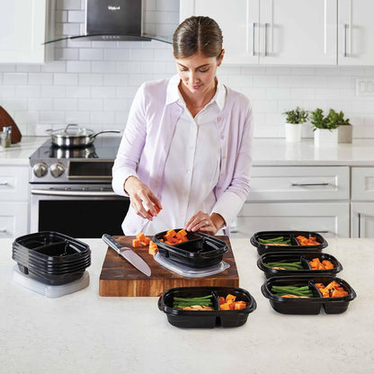 Rubbermaid TakeAlongs Food Storage Containers with Divided Base, 3.7 Cup, 20-Pack (40 Pieces Total), Black | Great for Meal Prep, Lunch for Adults Bento Box Style | Reusable & Stackable